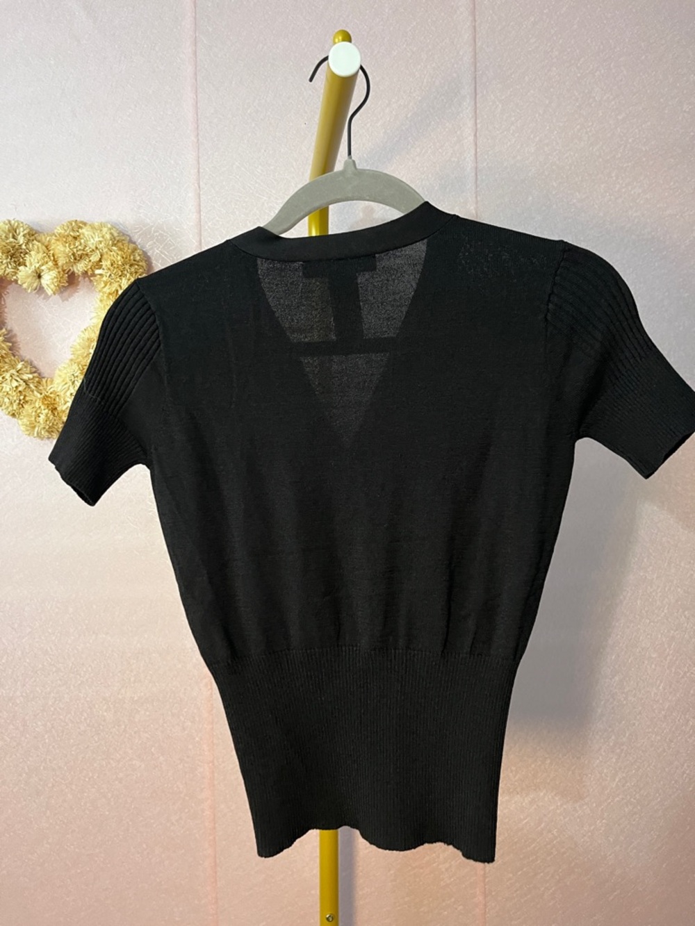 Bisou Bisou Black Short-Sleeve Ruched Button-Up Knit Top - Picture 3 of 4